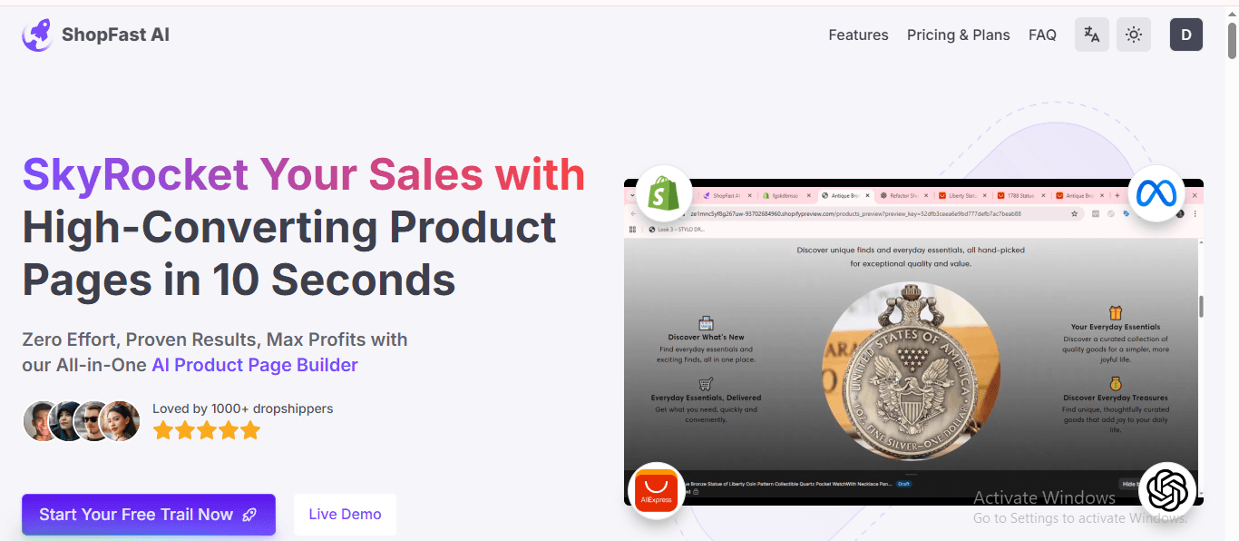 ShopFast product page builder preview